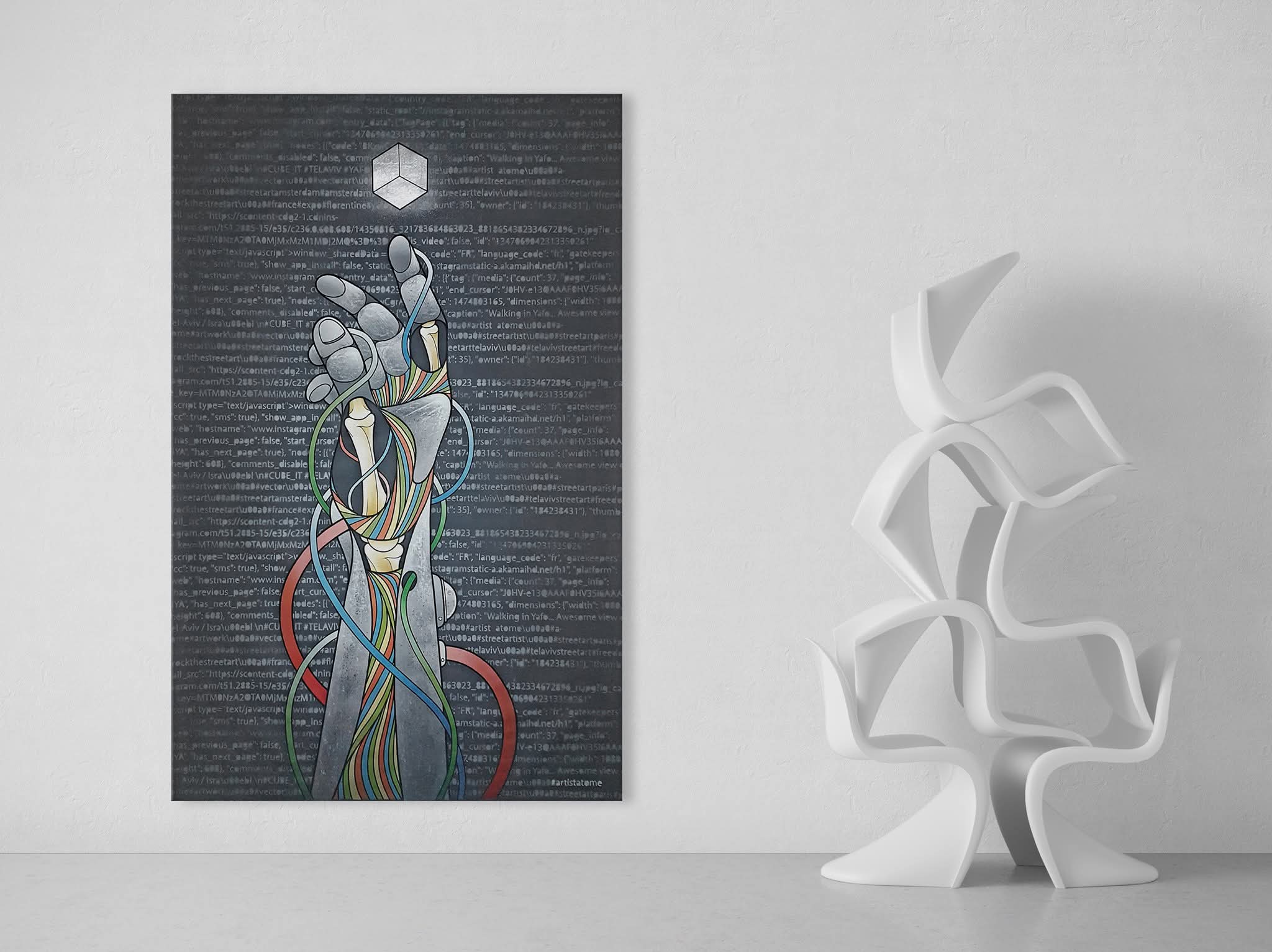 Toile du projet CUBEiT d’AtOme présentée dans l’exposition Underground à la Galerie Saltiel en 2017.